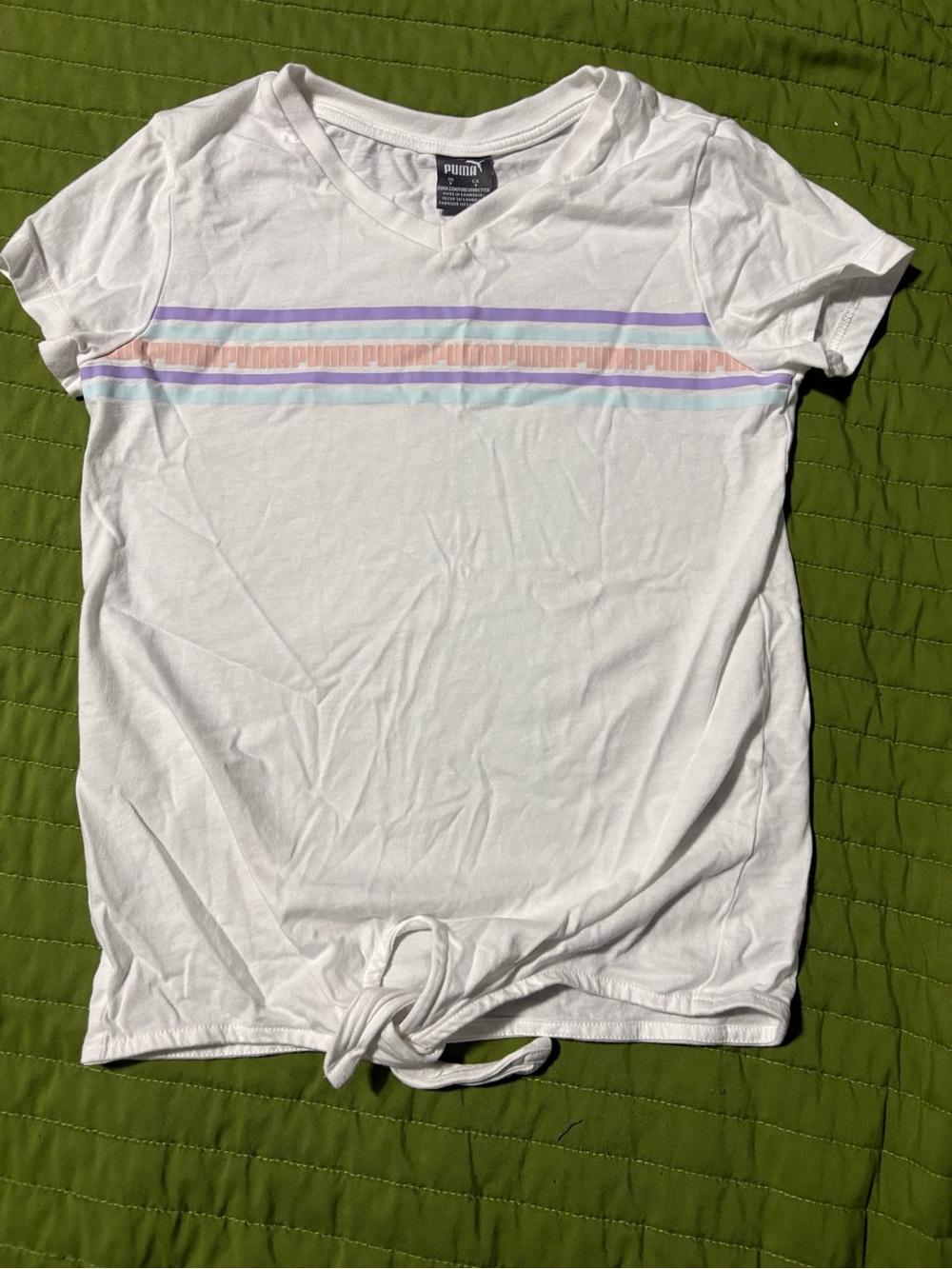 Puma White Short Sleeve Tee with Pastel Stripe Chest